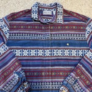 Vtg 90s Madison Avenue Shirt Women XL Multicolor Aztec Boho Chambray Button Up